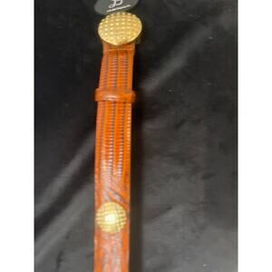 Women's Genuine Brown Italian Leather Belt Small with Gold Embellishments NWT